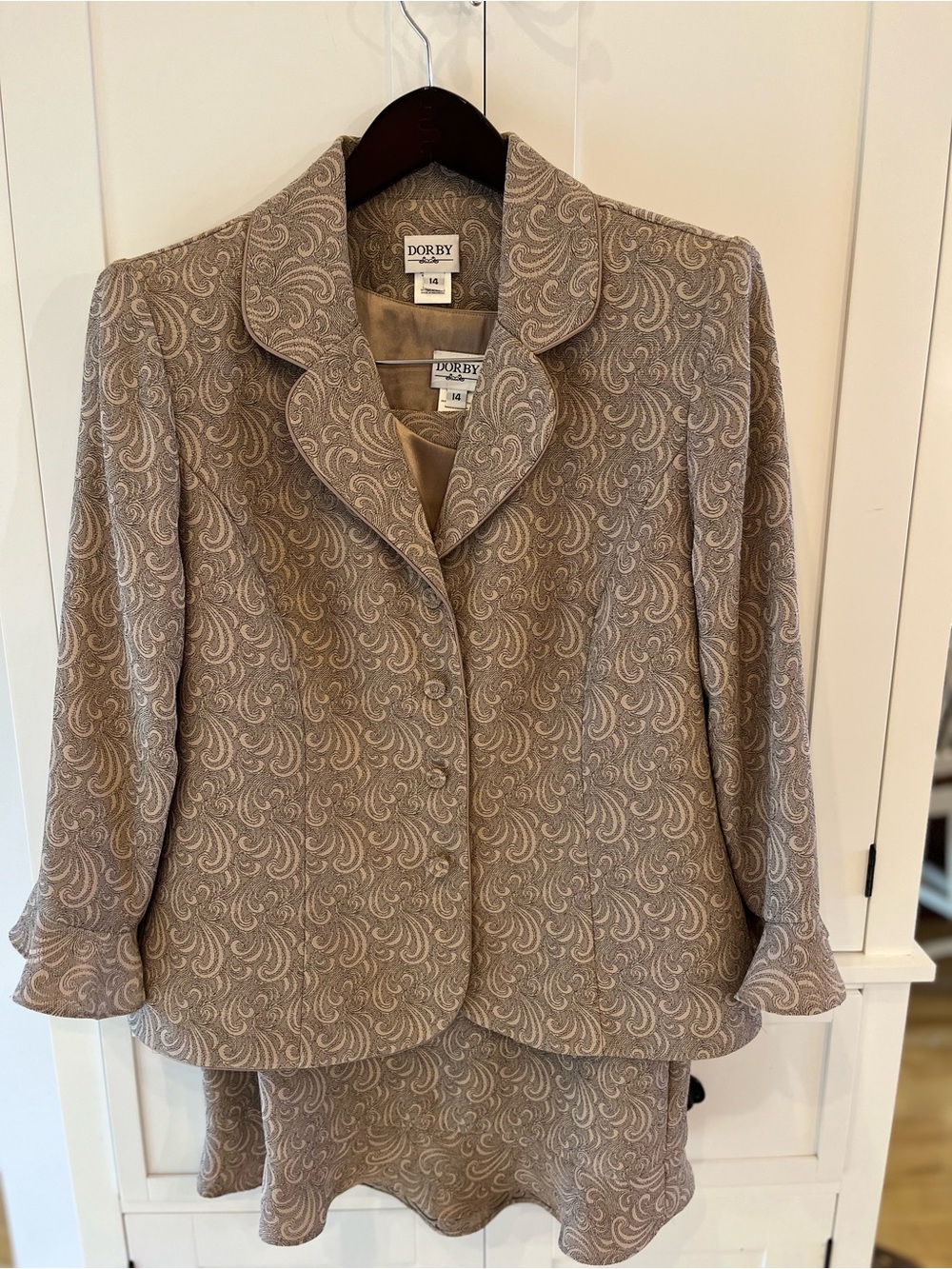Vintage Taupe Paisley 3 piece suit- Women’s Tailored Coat